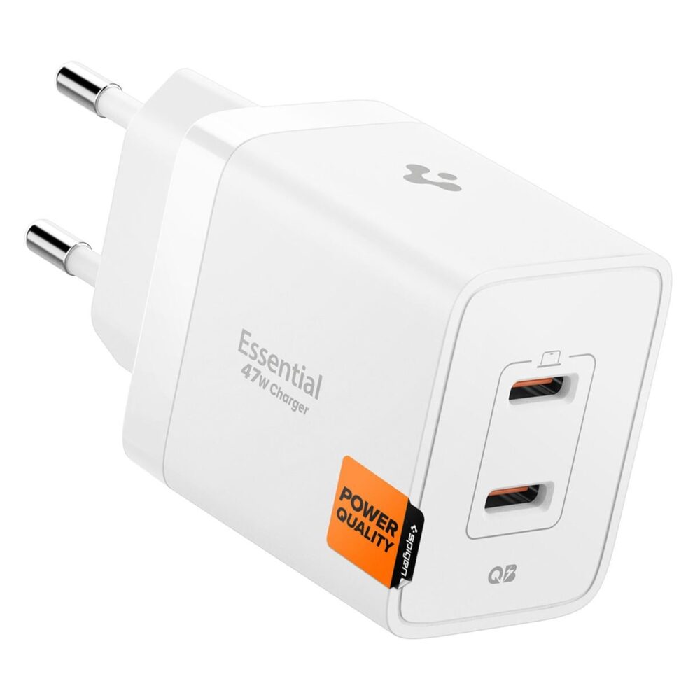 Spigen® ArcStation™ Essential® GaN EE472EU ACH08707 Dual Port USB-C PD 3.0 PPS Fast Charger | 47W - White