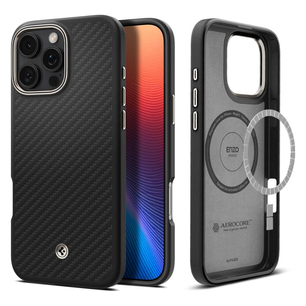 Spigen® Enzo Aramid™ (MagFit) ACS08508 iPhone 16 Pro Case - Black Natural