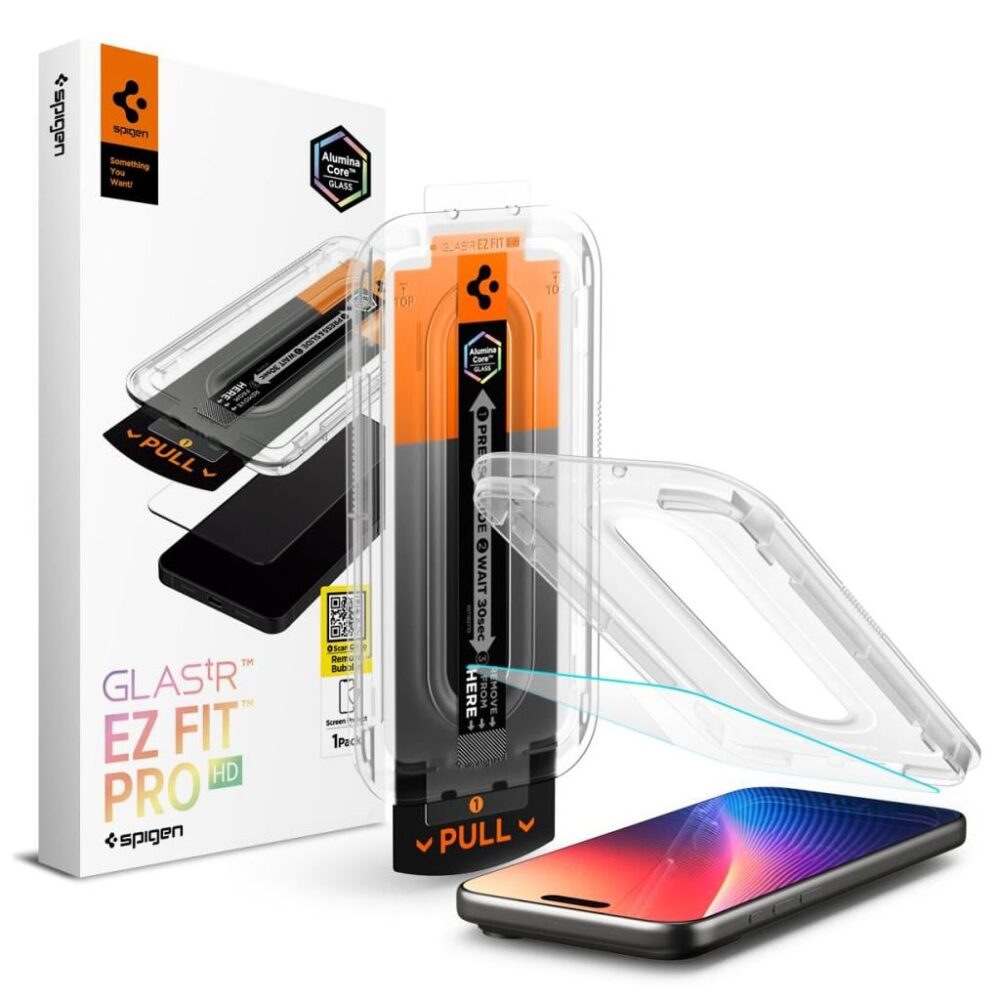 Spigen® Glas.tR™ EZ Fit™ Pro AGL10097 iPhone 17 Pro | iPhone 17 | iPhone 16 Pro Premium Tempered Glass Screen Protector - Crystal Clear