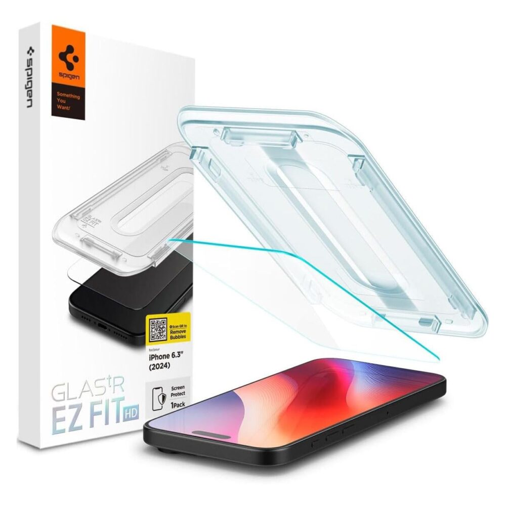 Spigen® GLAS.tR™ EZ Fit™ | Sensor Protected AGL07935 iPhone 16 Pro Premium Tempered Glass Screen Protector