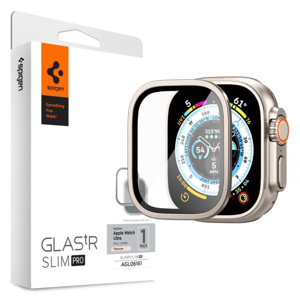 Spigen® GLAS.tR™ SLIM PRO™ Full Cover AGL06161 Apple Watch Ultra 2 | Ultra (49mm) Premium Tempered Glass Screen Protector (*Not compatible with cases) - Titanium