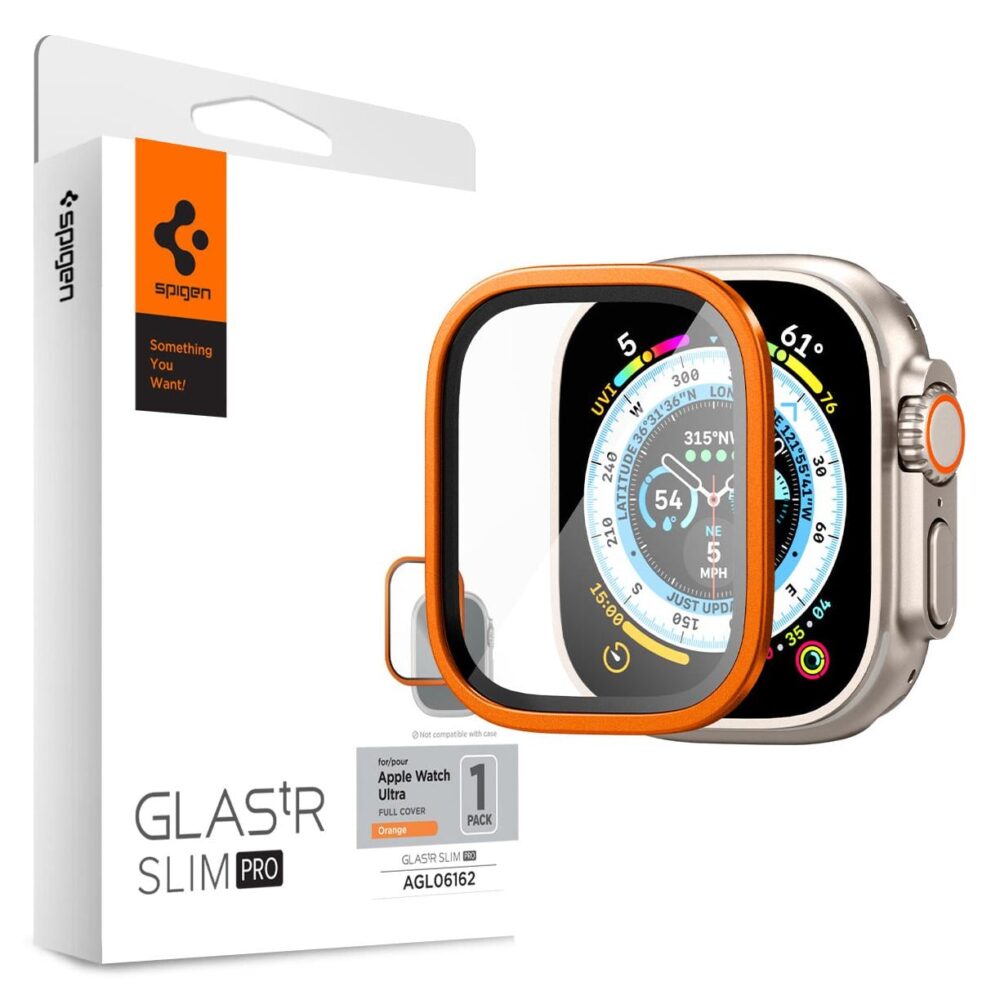 Spigen® GLAS.tR™ SLIM PRO™ Full Cover AGL06162 Apple Watch Ultra (49mm) Premium Tempered Glass Screen Protector (*Not compatible with cases) - Orange