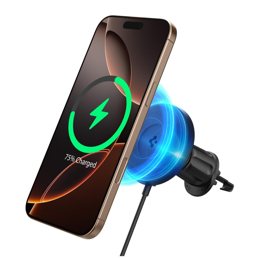 Spigen® OneTap™ Pro 4 (MagFit) Qi2 Certified ACP08543 MagSafe Wireless Air Vent Car Hook Charger | 15W - Black