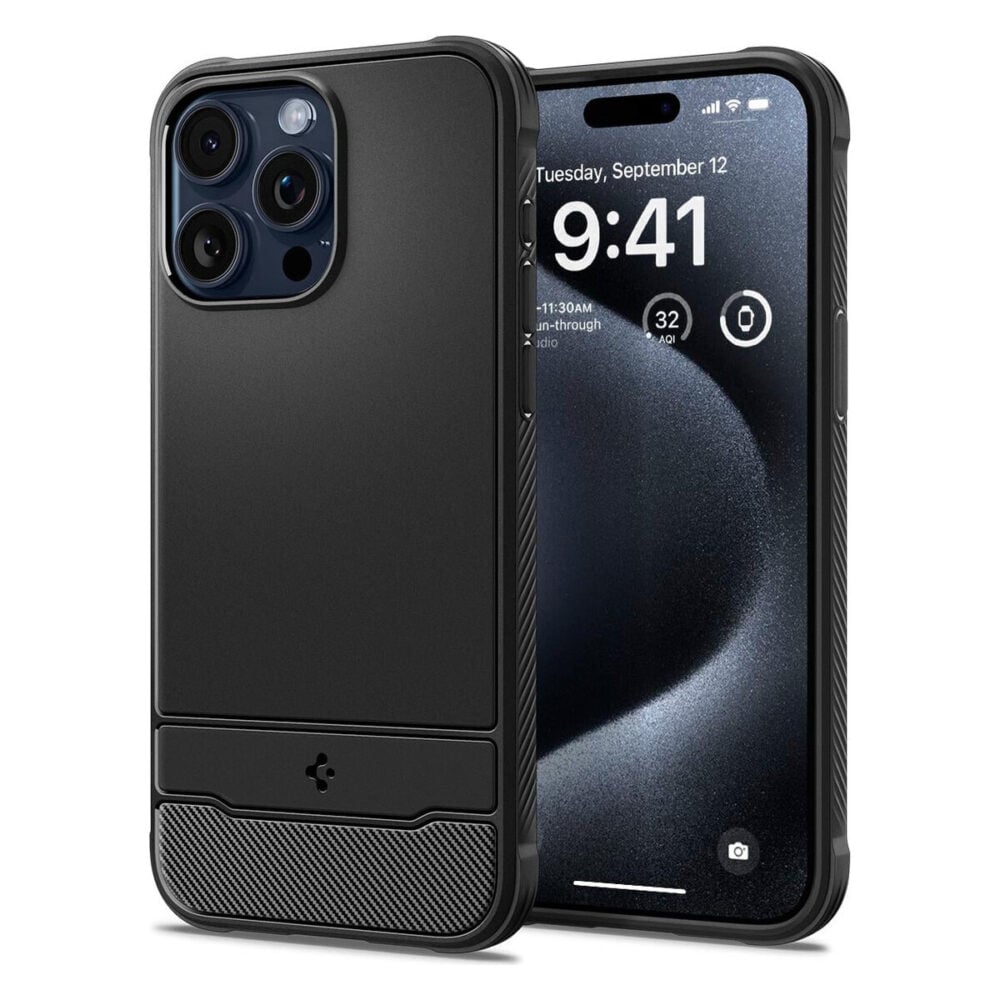 Spigen® Rugged Armor™ (MagFit) ACS06561 iPhone 15 Pro Max Case - Matte Black