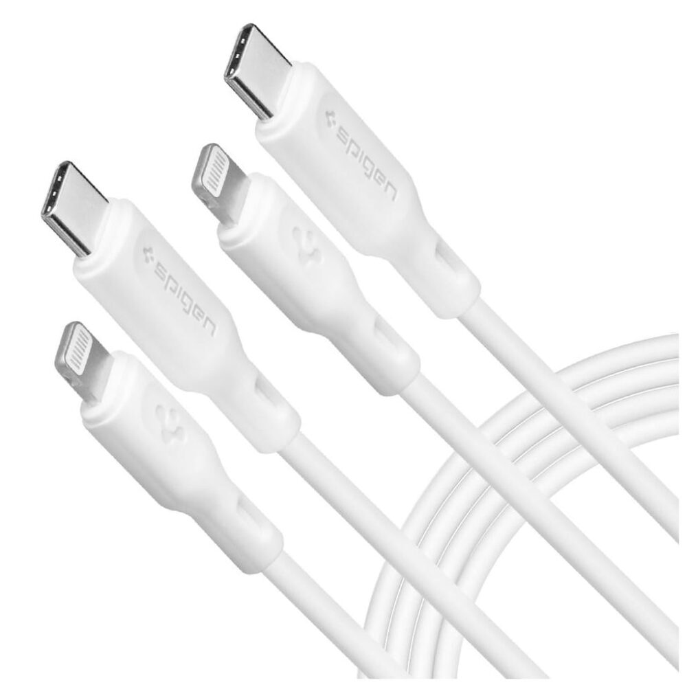 Spigen® (x2.Pack) DuraSync™ 000CA26356 Apple MFi Certified USB-C to Lightning 1m Cable - White
