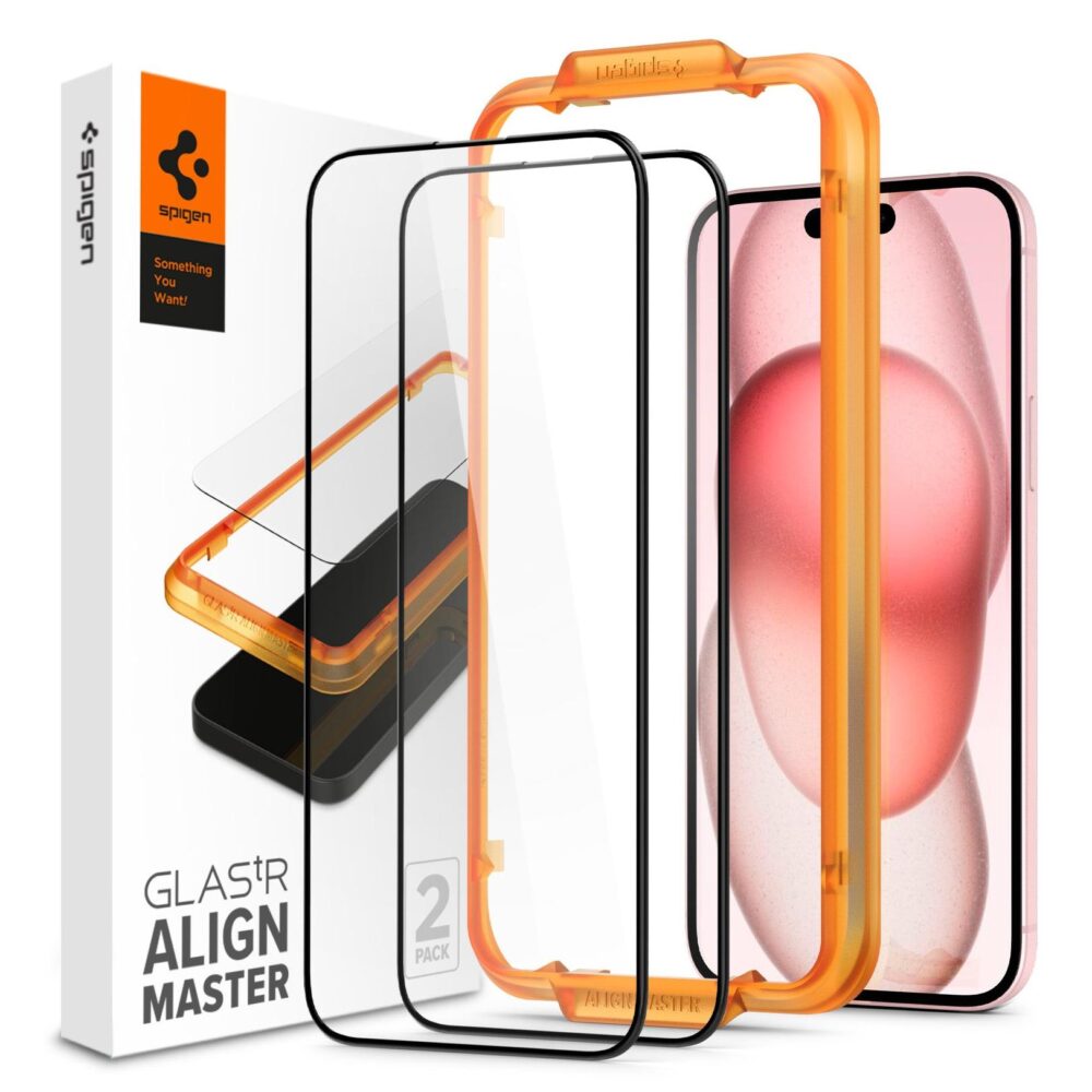 Spigen® (x2.Pack) GLAS.tR™ ALIGNmaster™ Full Cover HD AGL06886 iPhone 15 Plus Premium Tempered Glass Screen Protector