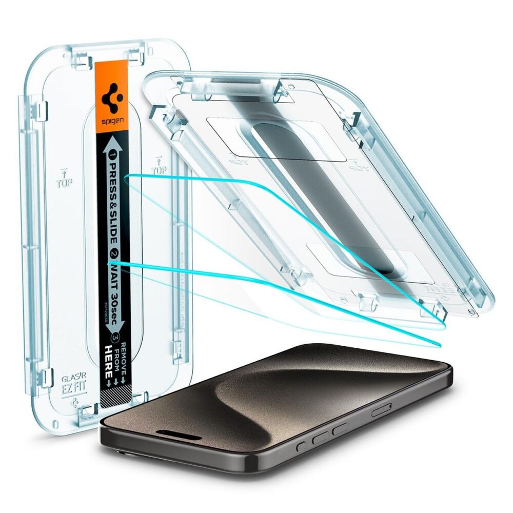 Spigen® (x2.Pack) GLAS.tR™ EZ FIT™ AGL06872 iPhone 15 Pro Max Premium Tempered Glass Screen Protector