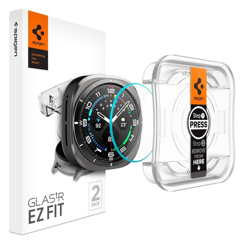 Spigen® (x2.Pack) GLAS.tR™ EZ FIT™ AGL08349 Samsung Galaxy Watch Ultra (47mm) Premium Tempered Glass Screen Protector