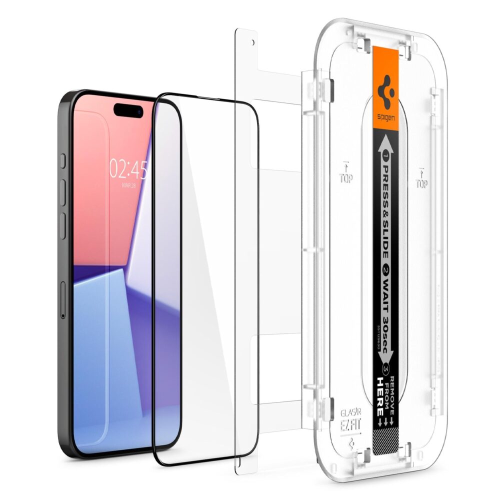 Spigen® (x2.Pack) GLAS.tR™ EZ FIT™ Full Cover AGL06873 iPhone 15 Pro Max Premium Tempered Glass Screen Protector