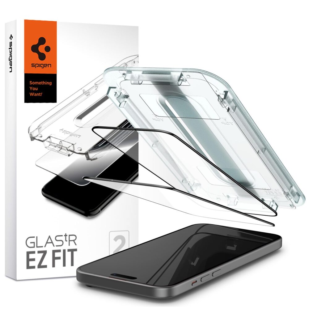 Spigen® (x2.Pack) GLAS.tR™ EZ FIT™ Full Cover AGL06884 iPhone 15 Plus Premium Tempered Glass Screen Protector