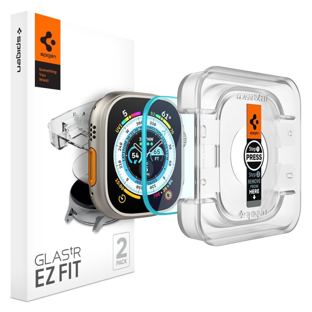 Spigen® (x2.Pack) Glas.tR™ EZ Fit™ AGL05556 Apple Watch Ultra 3 | 2 | 1 (49mm) Premium Tempered Glass Screen Protector