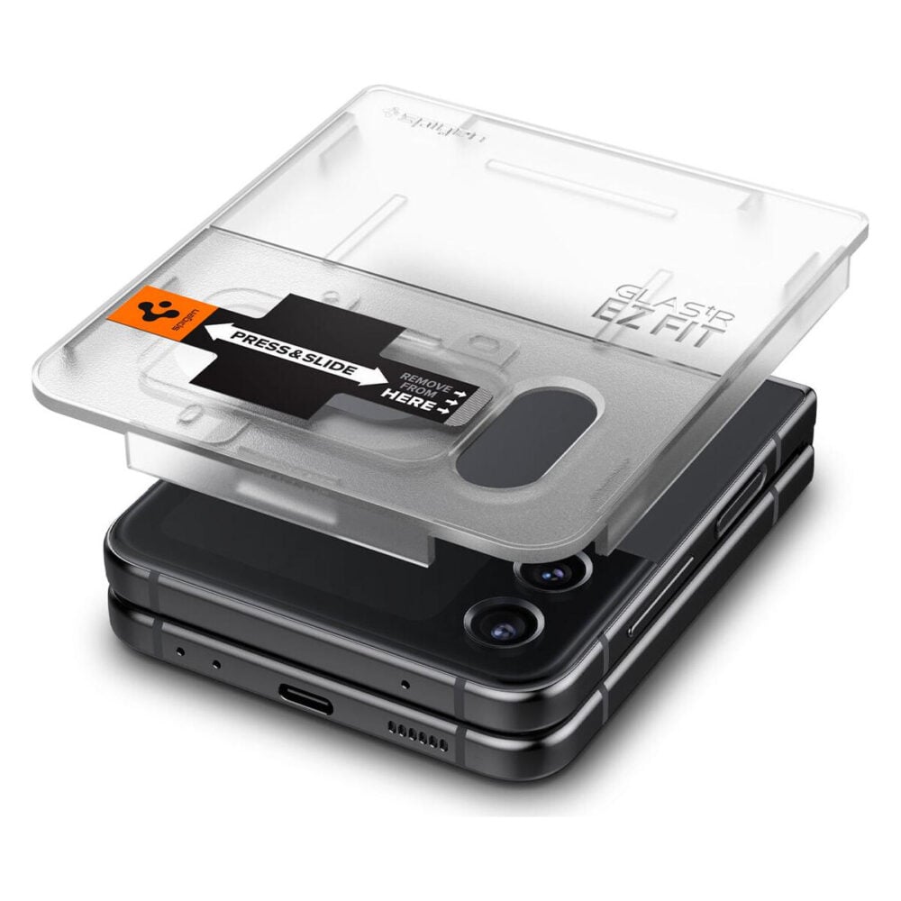 Spigen® (x2.Pack) GLAS.tR™ EZ FIT™ HD Full Cover Outer Display AGL05321 Samsung Galaxy Z Flip 4 Premium Tempered Glass & Hinge Film Screen Protector