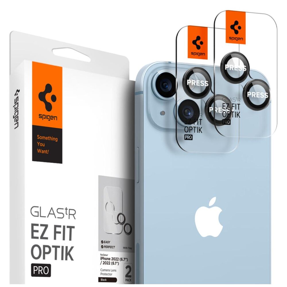 Spigen® (x2.Pack) GLAS.tR™ EZ FIT™ OPTIK PRO AGL05213 iPhone 14 Plus / 14 Premium Tempered Glass Camera Lens Protector - Black