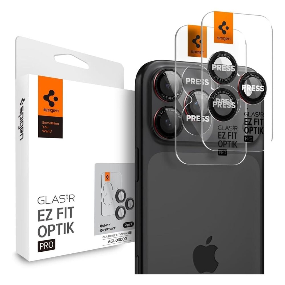 Spigen® (x2.Pack) Glas.tR™ EZ Fit™ Optik Pro AGL05217 iPhone 17 Pro Max | 17 Pro | 16 Pro Max | 16 Pro | 15 Pro Max | 15 Pro | 14 Pro Max | 14 Pro Premium Tempered Glass Camera Lens Protector - L Series