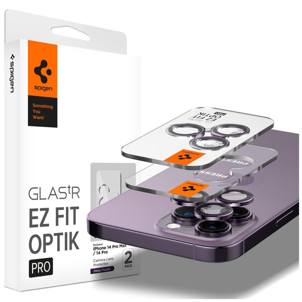 Spigen® (x2.Pack) GLAS.tR™ EZ FIT™ OPTIK PRO AGL05597 iPhone 14 Pro Max / 14 Pro Premium Tempered Glass Camera Lens Protector - Deep Purple
