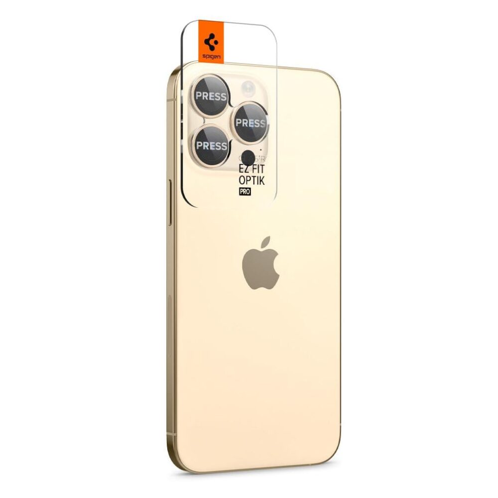 Spigen® (x2.Pack) GLAS.tR™ EZ FIT™ OPTIK PRO AGL05598 iPhone 14 Pro Max / 14 Pro Premium Tempered Glass Camera Lens Protector - Gold