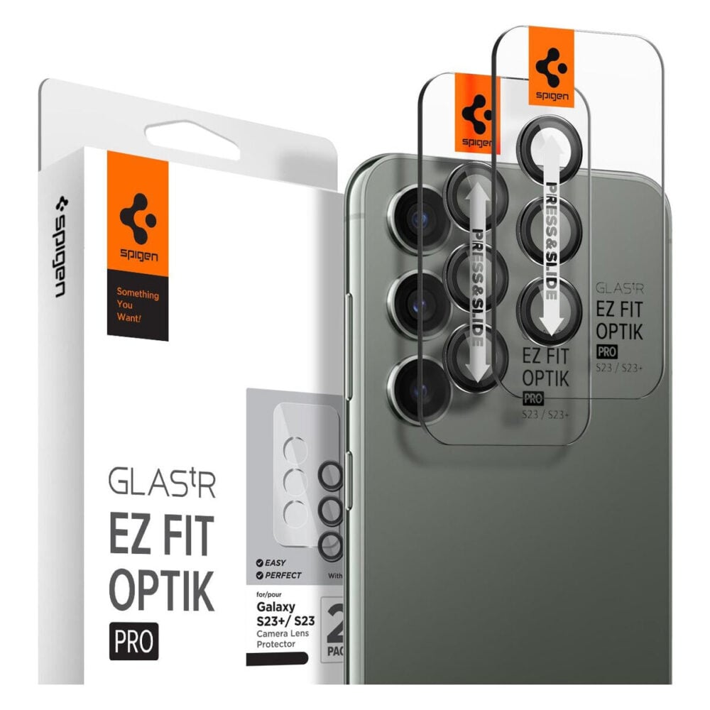 Spigen® (x2.Pack) GLAS.tR™ EZ FIT™ OPTIK PRO AGL05962 Samsung Galaxy S23+ Plus / S23 Premium Tempered Glass Camera Lens Protector - Black