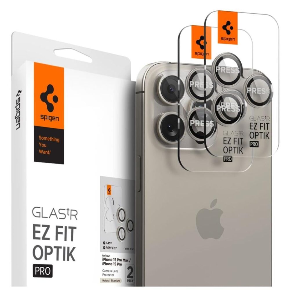 Spigen® (x2.Pack) Glas.tR™ EZ Fit™ Optik Pro AGL07163 iPhone 17 Pro Max | 17 Pro | 16 Pro Max | 16 Pro | 15 Pro Max | 15 Pro | 14 Pro Max | 14 Pro Premium Tempered Glass Camera Lens Protector - Natural Titanium