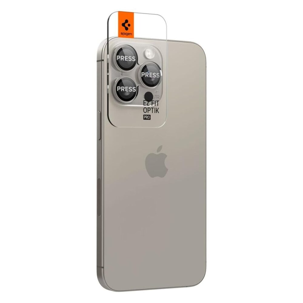 Spigen® (x2.Pack) Glas.tR™ EZ Fit™ Optik Pro AGL07163 iPhone 17 Pro Max | 17 Pro | 16 Pro Max | 16 Pro | 15 Pro Max | 15 Pro | 14 Pro Max | 14 Pro Premium Tempered Glass Camera Lens Protector - Natural Titanium