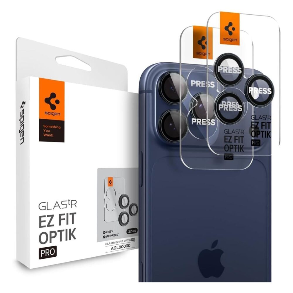 Spigen® (x2.Pack) Glas.tR™ EZ Fit™ Optik Pro AGL07164 iPhone 17 Pro Max | 17 Pro | 16 Pro Max | 16 Pro | 15 Pro Max | 15 Pro | 14 Pro Max | 14 Pro Premium Tempered Glass Camera Lens Protector - Blue Titanium
