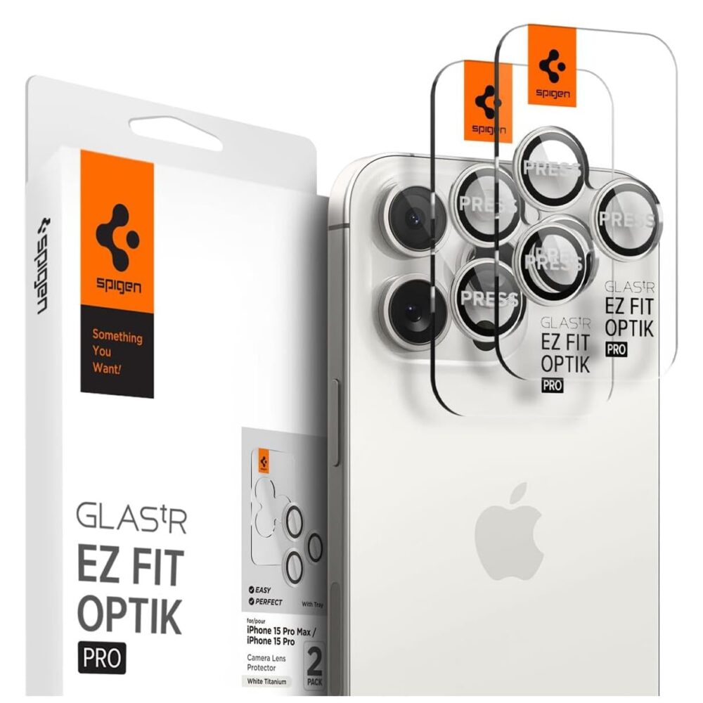Spigen® (x2.Pack) Glas.tR™ EZ Fit™ Optik Pro AGL07165 iPhone 17 Pro Max | 17 Pro | 16 Pro Max | 16 Pro | 15 Pro Max | 15 Pro | 14 Pro Max | 14 Pro Premium Tempered Glass Camera Lens Protector - White Titanium
