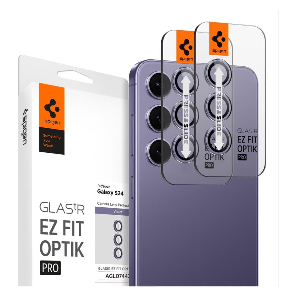 Spigen® (x2.Pack) GLAS.tR™ EZ FIT™ OPTIK PRO AGL07443 Samsung Galaxy S24 Premium Tempered Glass Camera Lens Protector - Violet