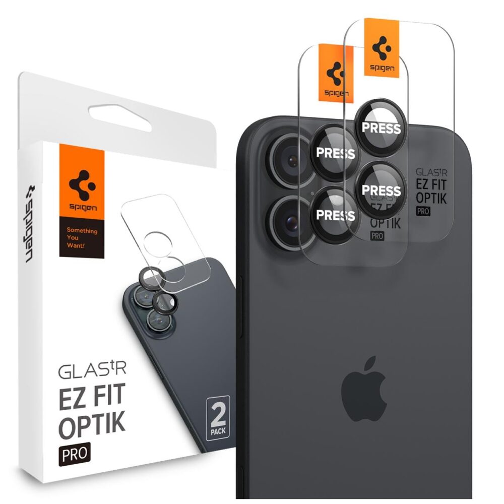 Spigen® (x2.Pack) Glas.tR™ EZ Fit™ Optik Pro AGL07921 iPhone 17 | 16 | 16 Plus Premium Tempered Glass Camera Lens Protector - Black