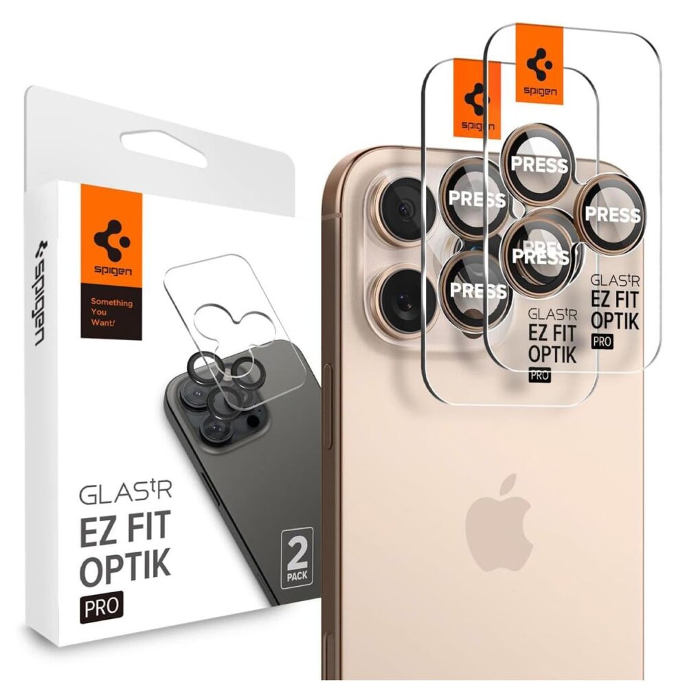 Spigen® (x2.Pack) Glas.tR™ EZ Fit™ Optik Pro AGL08862 iPhone 17 Pro Max | 17 Pro | 16 Pro Max | 16 Pro Premium Tempered Glass Camera Lens Protector - Desert Titanium