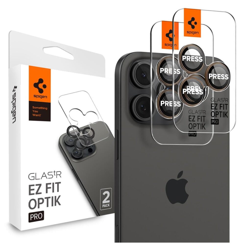 Spigen® (x2.Pack) Glas.tR™ EZ Fit™ Optik Pro AGL08862 iPhone 17 Pro Max | 17 Pro | 16 Pro Max | 16 Pro Premium Tempered Glass Camera Lens Protector - Desert Titanium