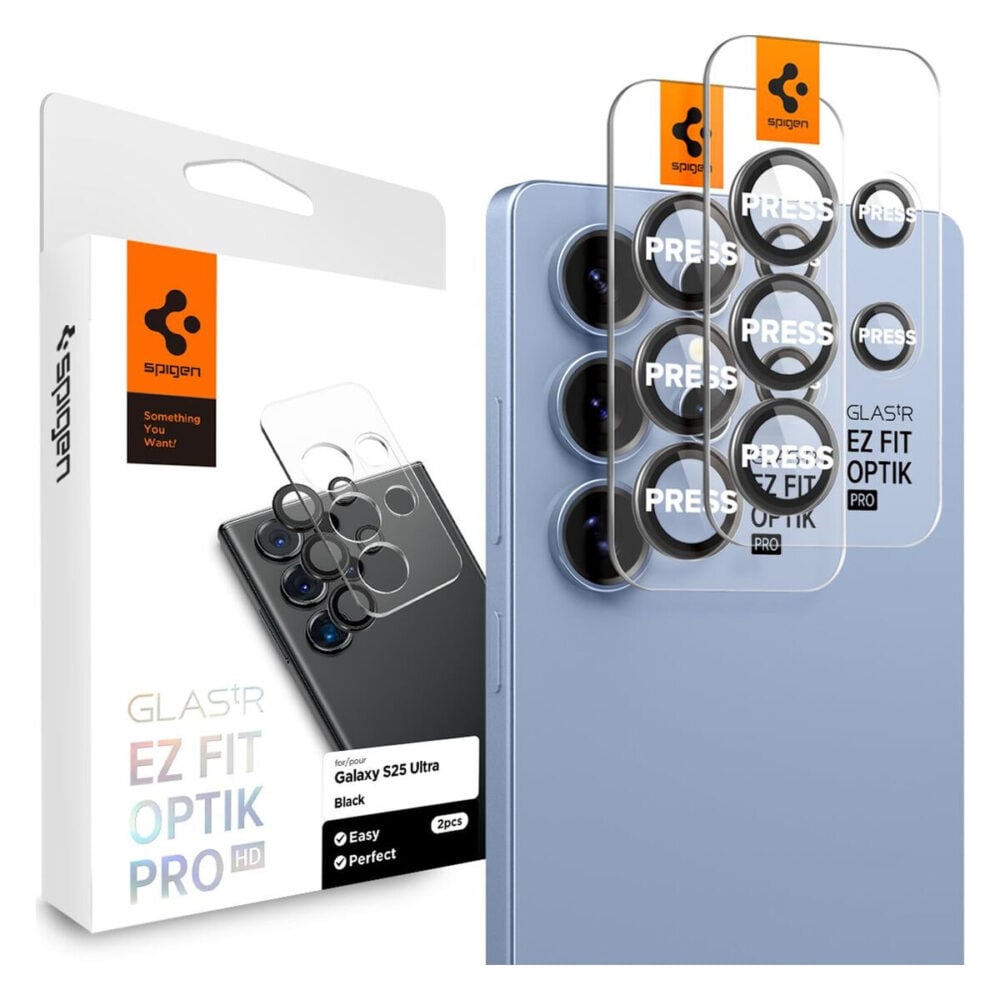 Spigen® (x2.Pack) GLAS.tR™ EZ Fit™ Optik Pro AGL09084 Samsung Galaxy S25 Ultra Premium Tempered Glass Camera Lens Protector - Black