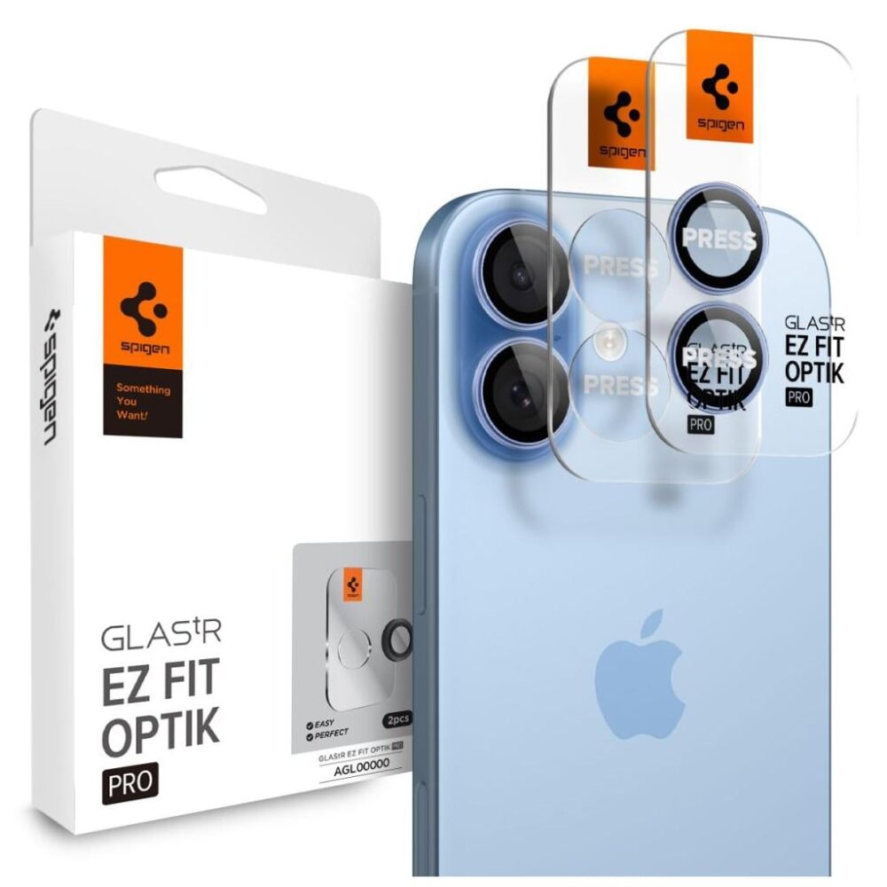 Spigen® (x2.Pack) Glas.tR™ EZ Fit™ Optik Pro AGL10129 iPhone 17 | 16 | 16 Plus Premium Tempered Glass Camera Lens Protector - Blue