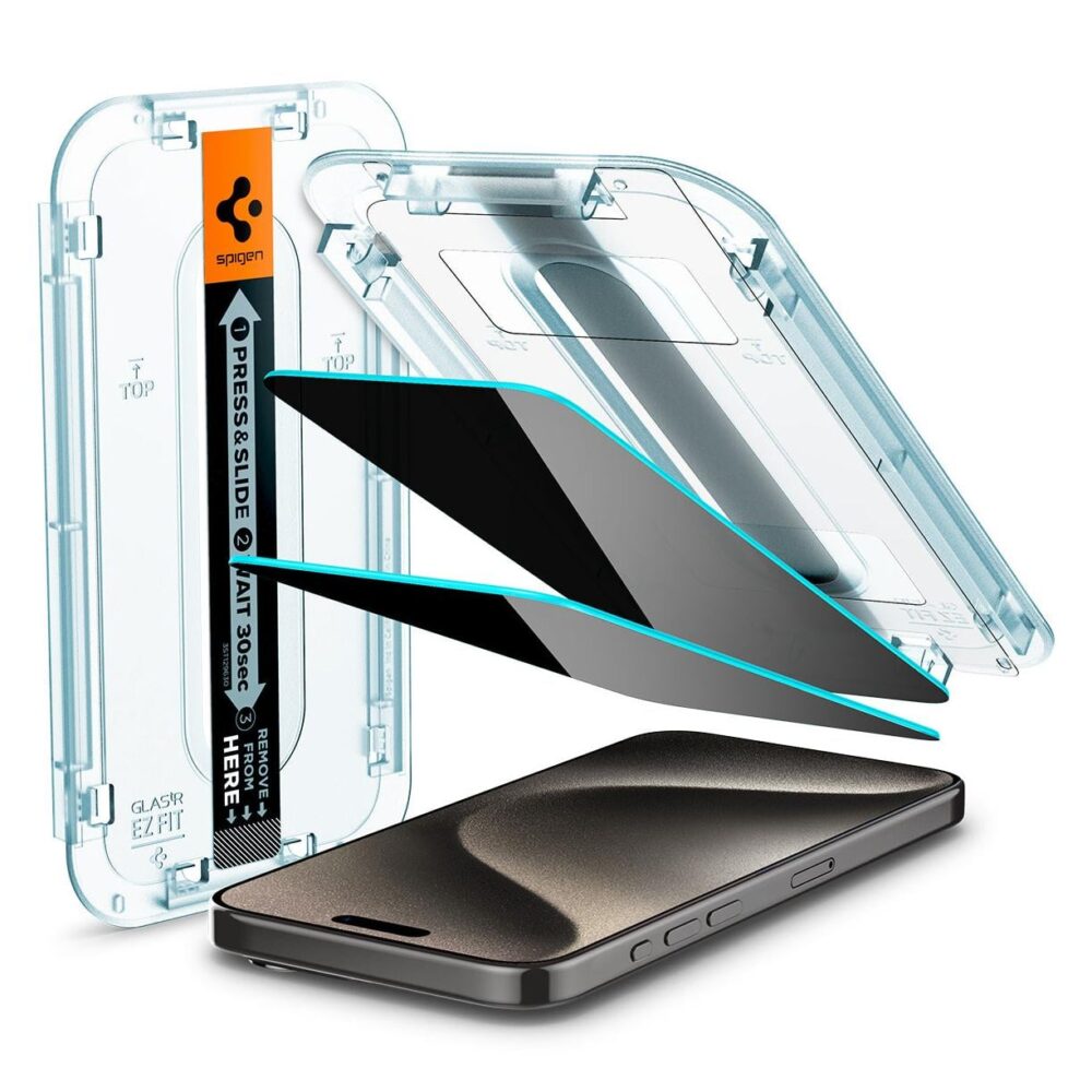 Spigen® (x2.Pack) GLAS.tR™ EZ FIT™ Privacy AGL06874 iPhone 15 Pro Max Premium Tempered Glass Screen Protector