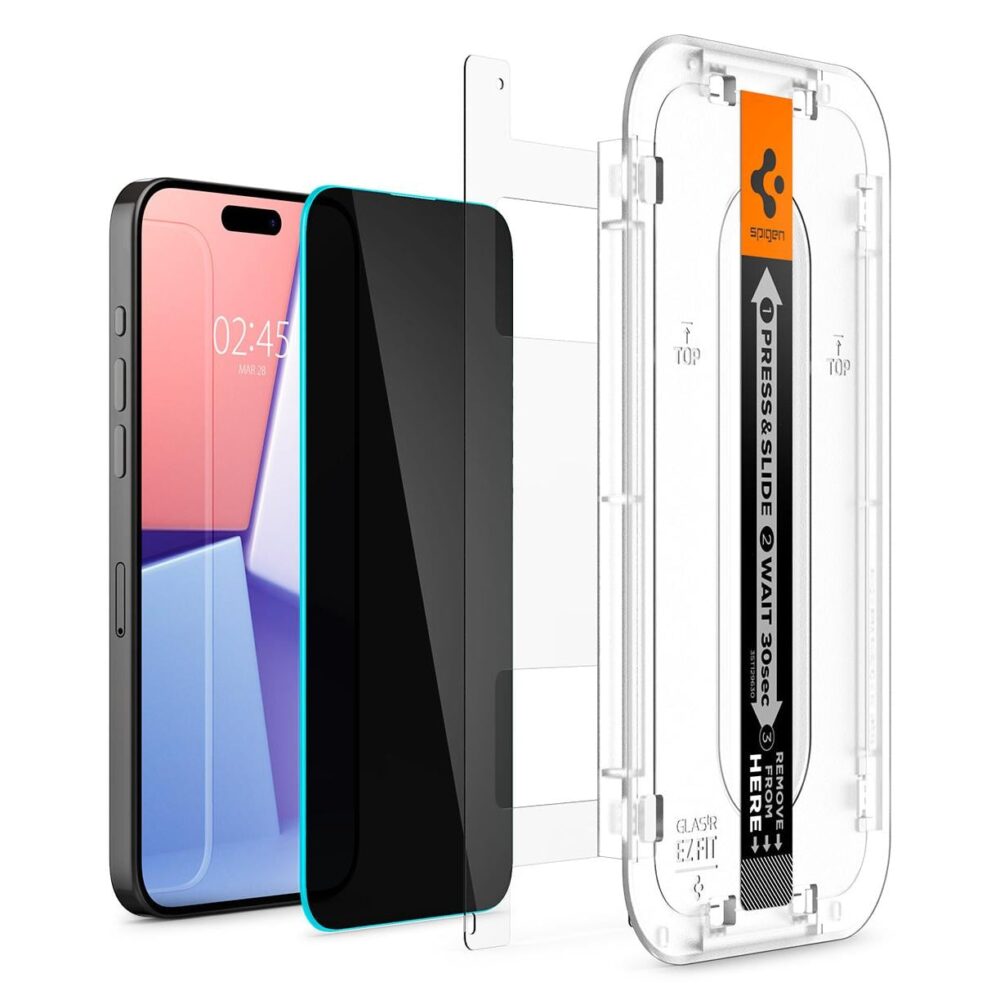 Spigen® (x2.Pack) GLAS.tR™ EZ FIT™ Privacy AGL06874 iPhone 15 Pro Max Premium Tempered Glass Screen Protector