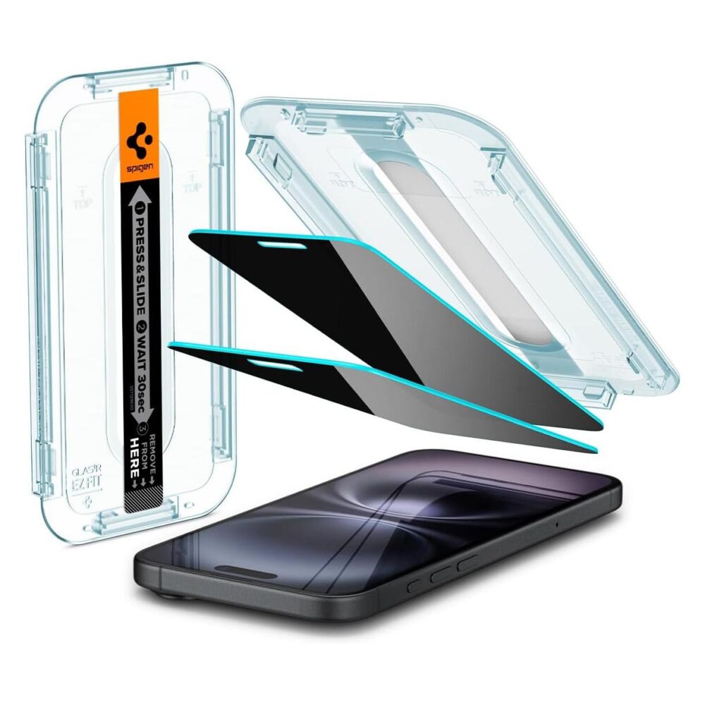 Spigen® (x2.Pack) GLAS.tR™ EZ FIT™ Privacy AGL06885 iPhone 16 Plus | 15 Plus Premium Tempered Glass Screen Protector
