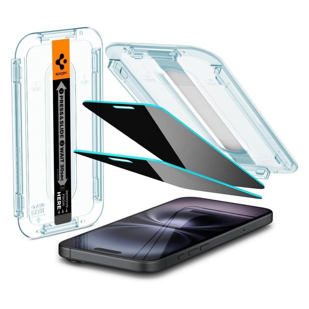 Spigen® (x2.Pack) GLAS.tR™ EZ Fit™ | Privacy AGL06905 iPhone 16 | 15 Premium Tempered Glass Screen Protector