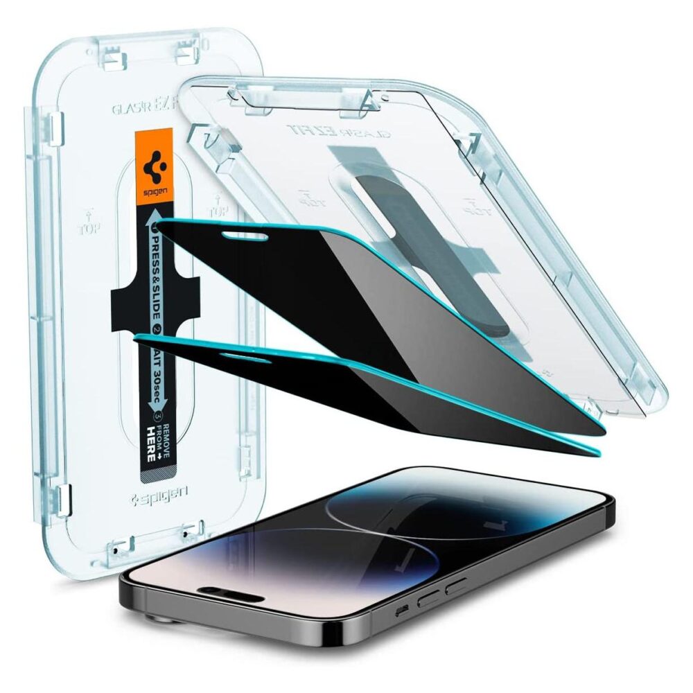 Spigen® (x2.Pack) GLAS.tR™ EZ FIT™ Privacy HD AGL05215 iPhone 14 Pro Premium Tempered Glass Screen Protector