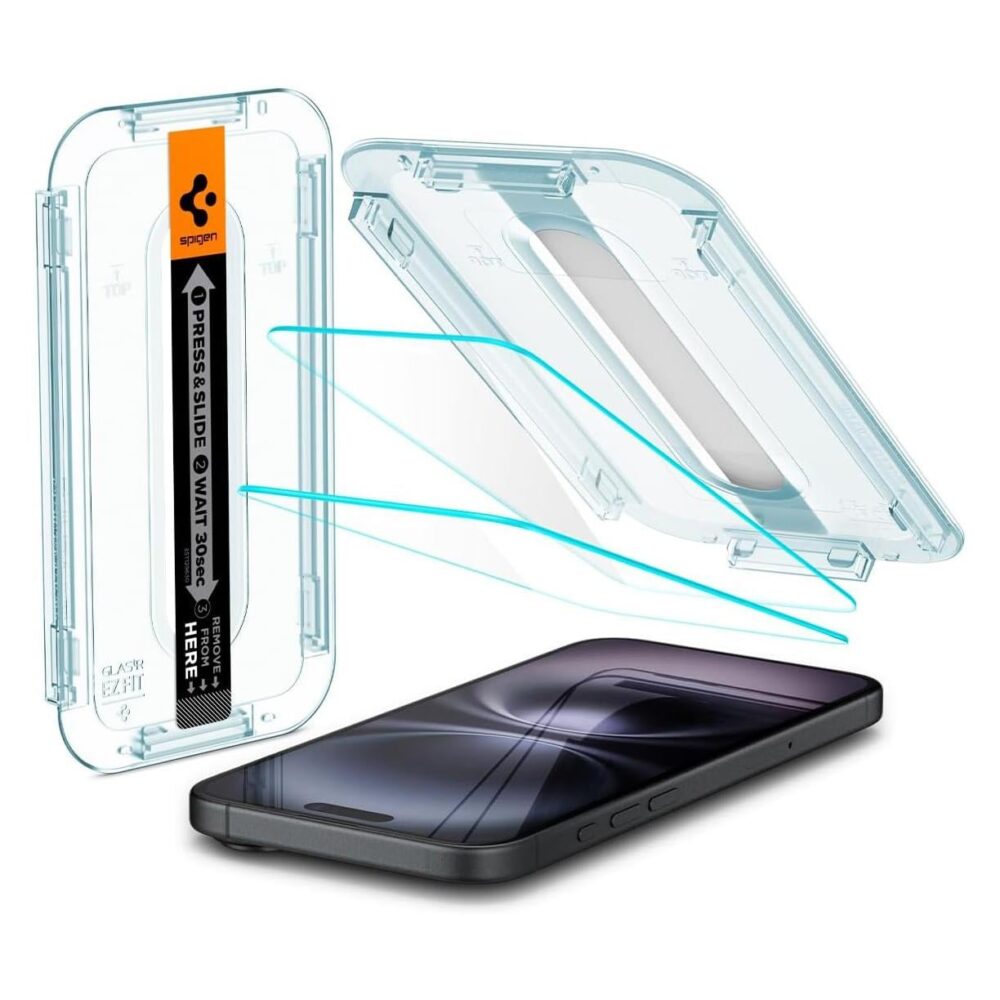 Spigen® (x2.Pack) GLAS.tR™ EZ Fit™ | Sensor Protected AGL06903 iPhone 16 | 15 Premium Tempered Glass Screen Protector