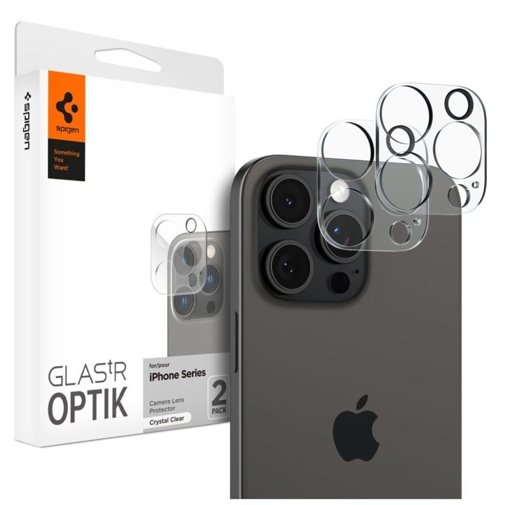 Spigen® (x2.Pack) GLAS.tR™ Optik AGL05761 iPhone 16 Pro Max | 16 Pro | 15 Pro Max | 15 Pro | 14 Pro Max | 14 Pro Premium Tempered Glass Camera Lens Protector - Crystal Clear