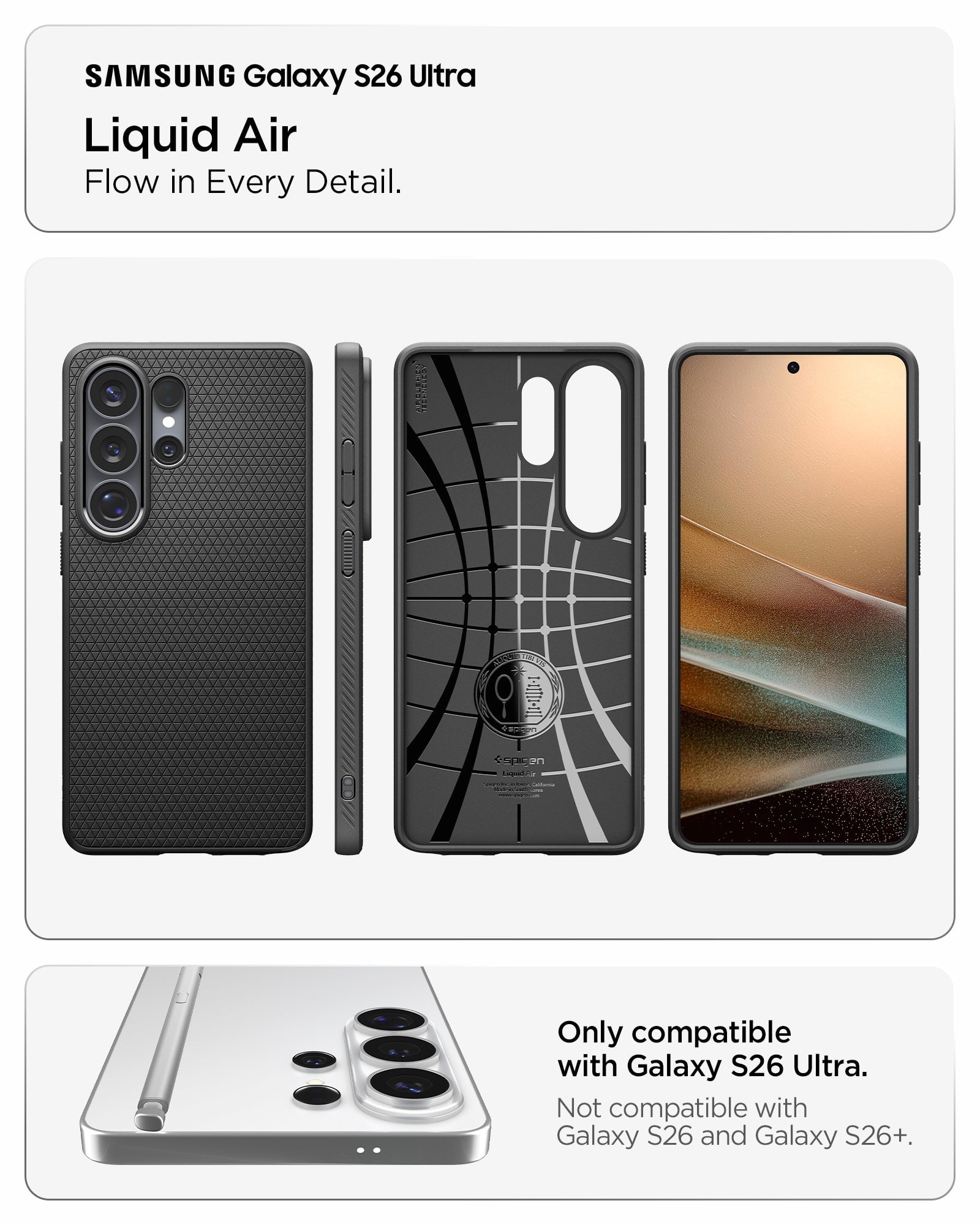 Spigen Liquid Air Case for Samsung Galaxy S26 Ultra - Matte Black